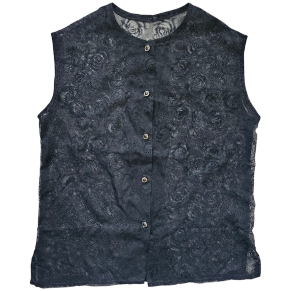 Vintage Black Floral Lace Button Up Vest - Picture 1 of 4